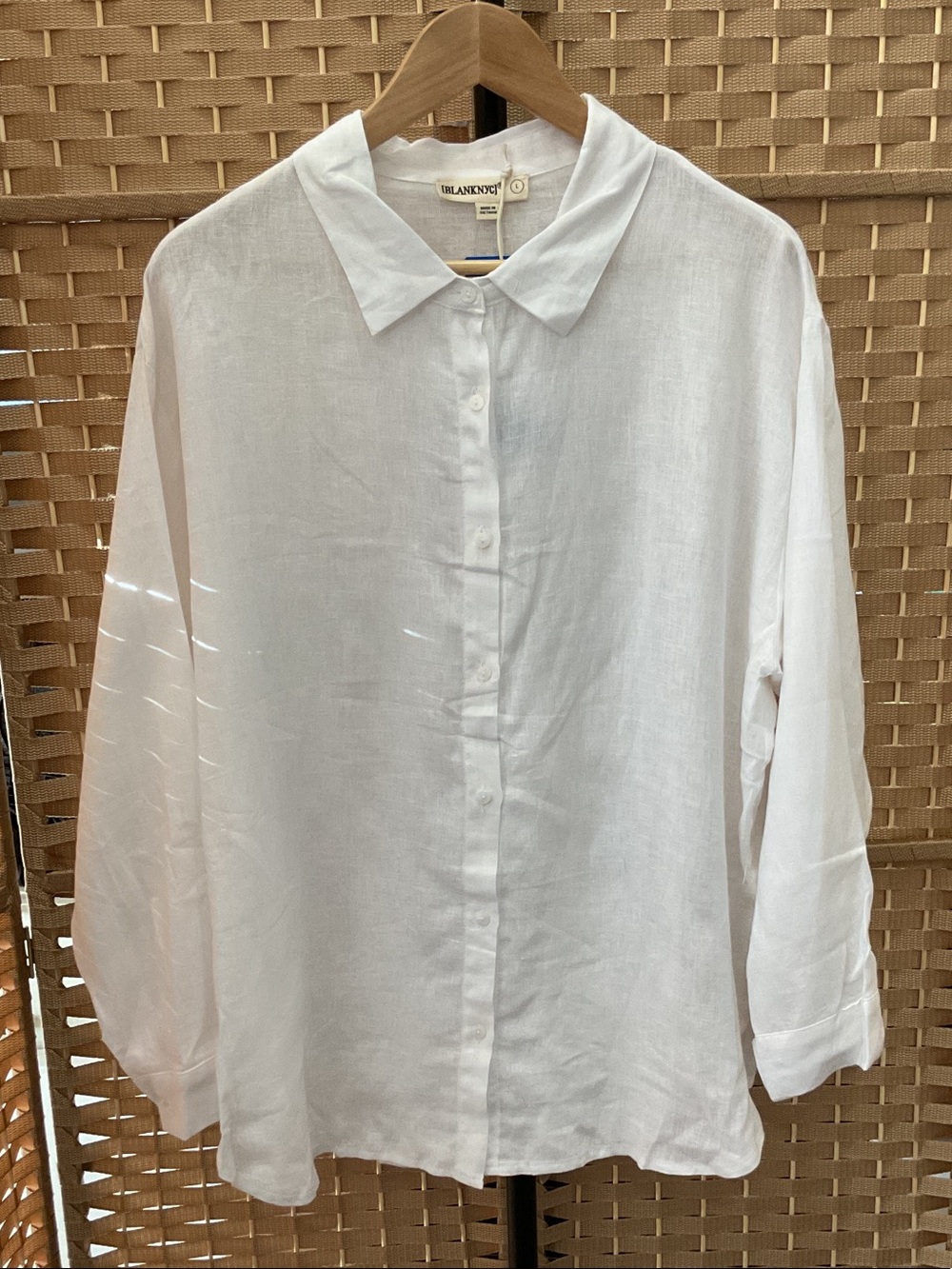 Blank NYC White Button-Down Linen Shirt - Women's Relaxed Fit